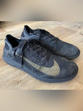 Nike Free RN Flyknit 2018 (AT4153-991) Black Gold Mens Shoes US 13 EU 47.5 31cm